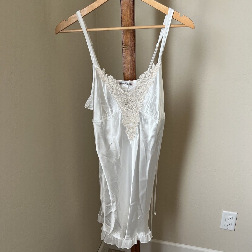 Linea Donatella Womens Medium Satin Embellished Chemise Nightgown White Bridal